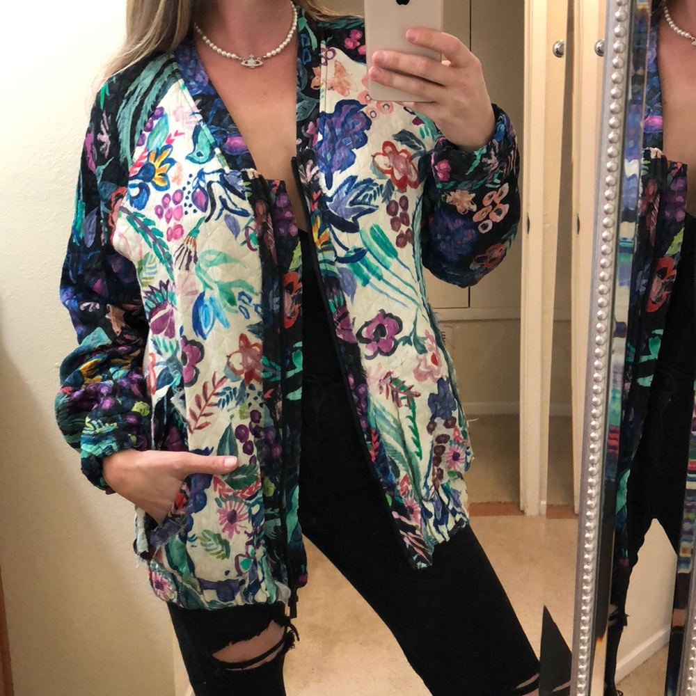 H&M watercolor floral bomber jacket